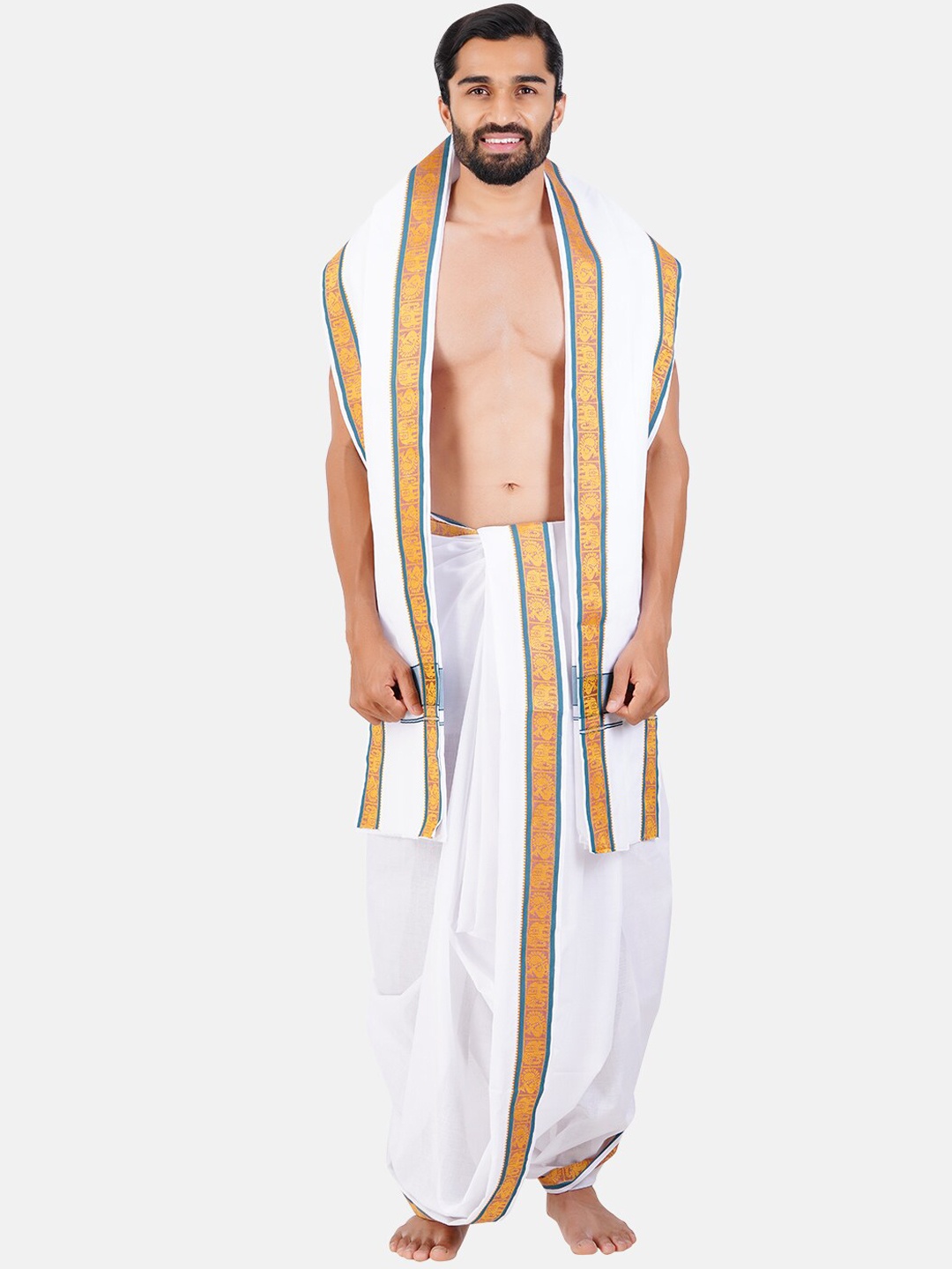 

Ramraj Cotton Dhoti With Angavasthram, White