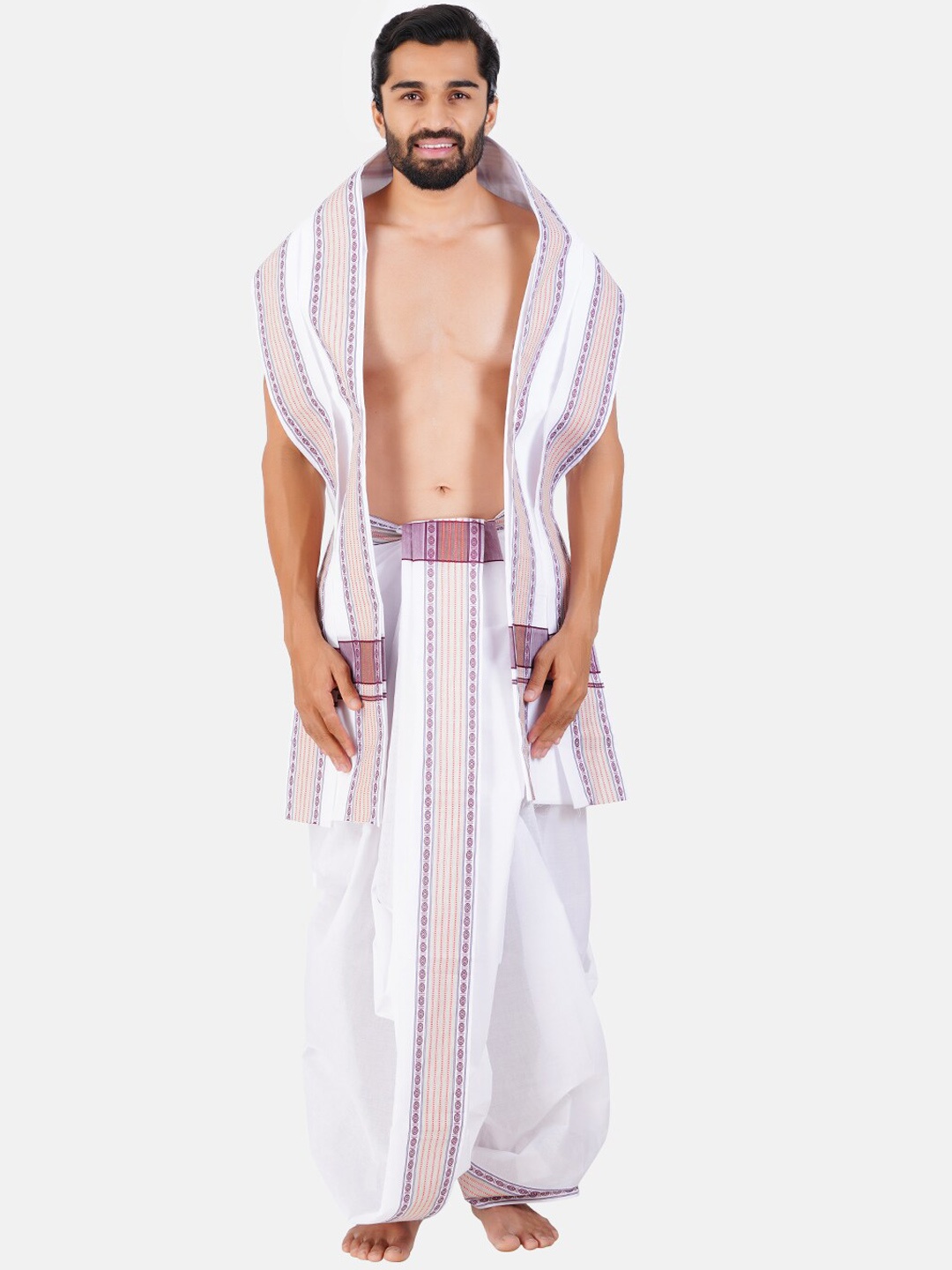 

Ramraj Cotton Dhoti With Angavasthram, White