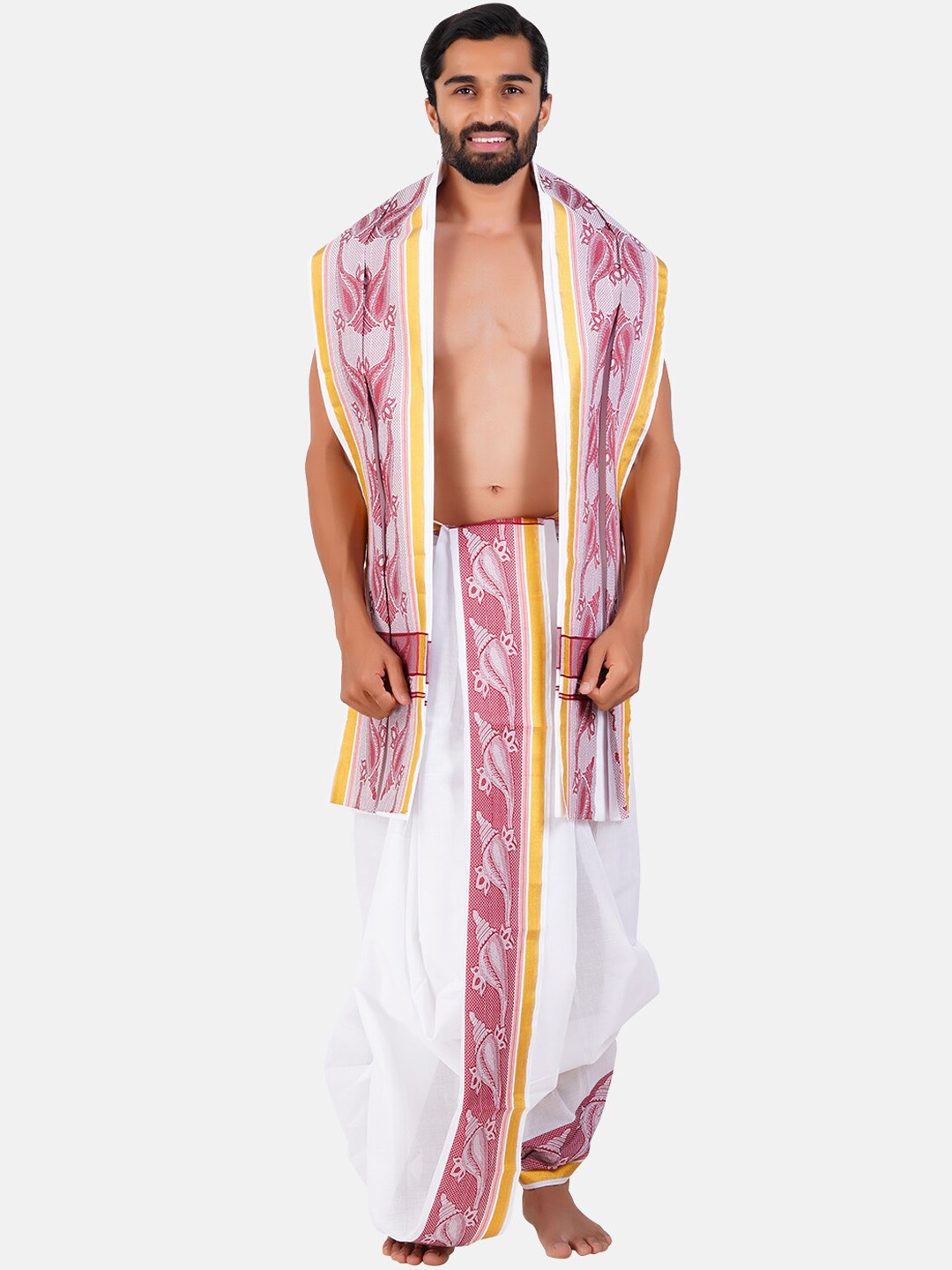 

Ramraj Printed Panchakacham Cotton Dhoti With Angavasthran, Maroon