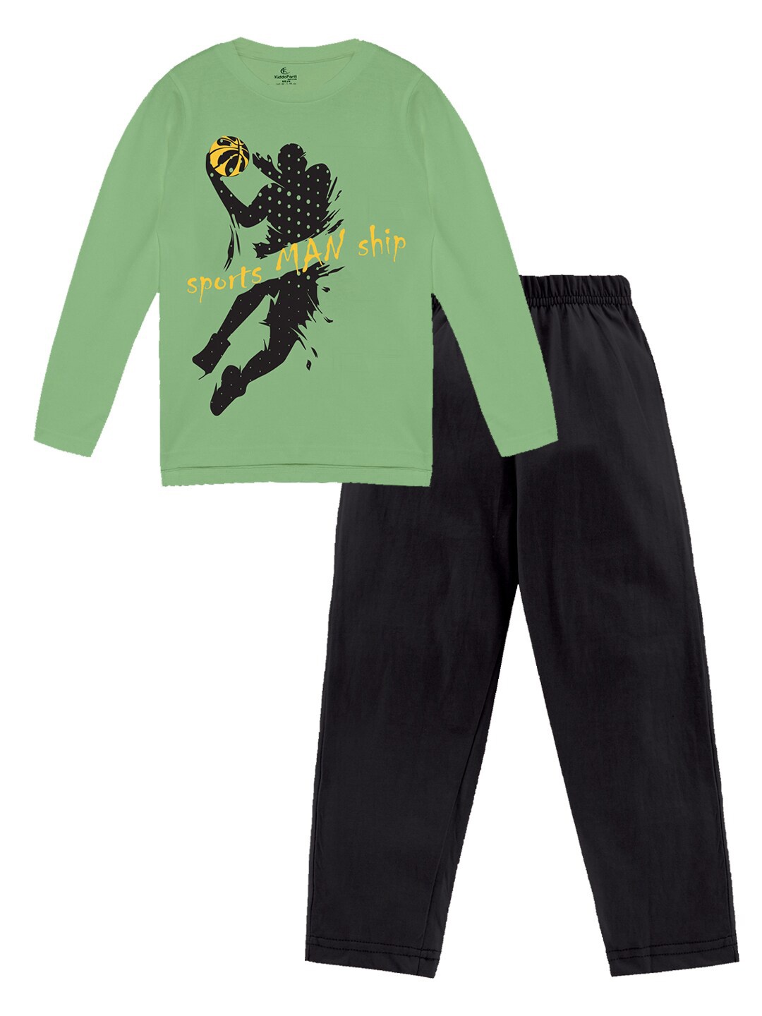 

KiddoPanti Boys Printed Pure Cotton T-shirt With Pyjamas, Green