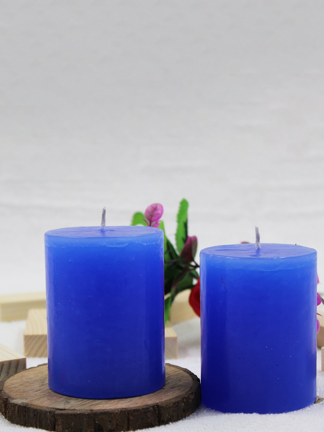 

atorakushon Blue 2-Pcs Single Wick Cool Water Scented Paraffin Wax Pillar Candles