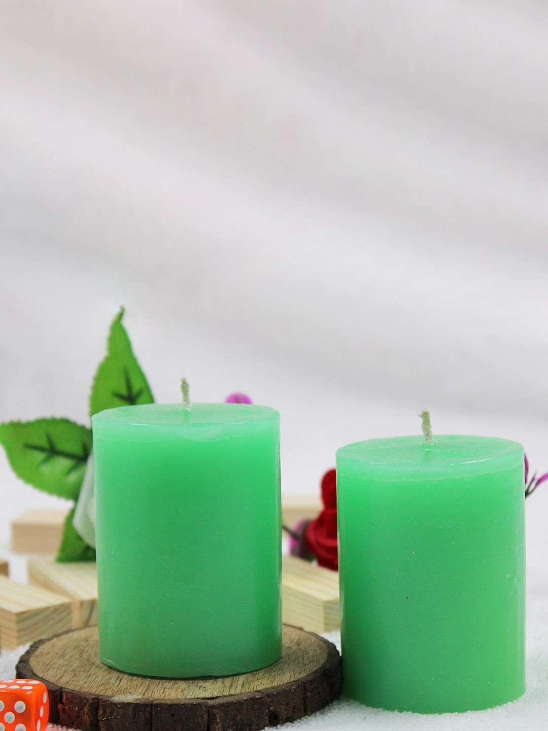 

atorakushon Green 2 Pieces Single Wick Lemon Scented Pillar Candle