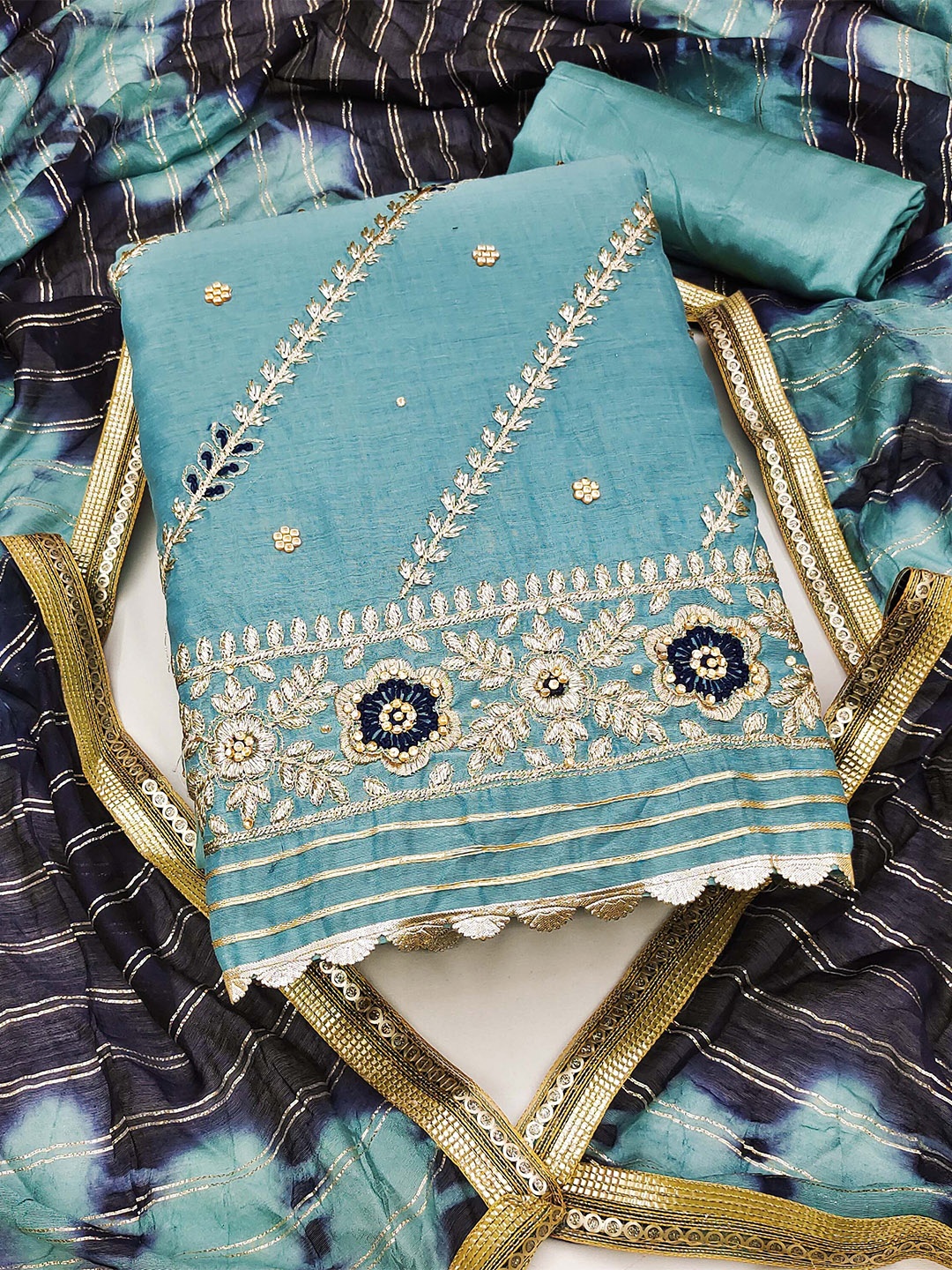 

KALINI Embroidered Unstitched Dress Material, Blue