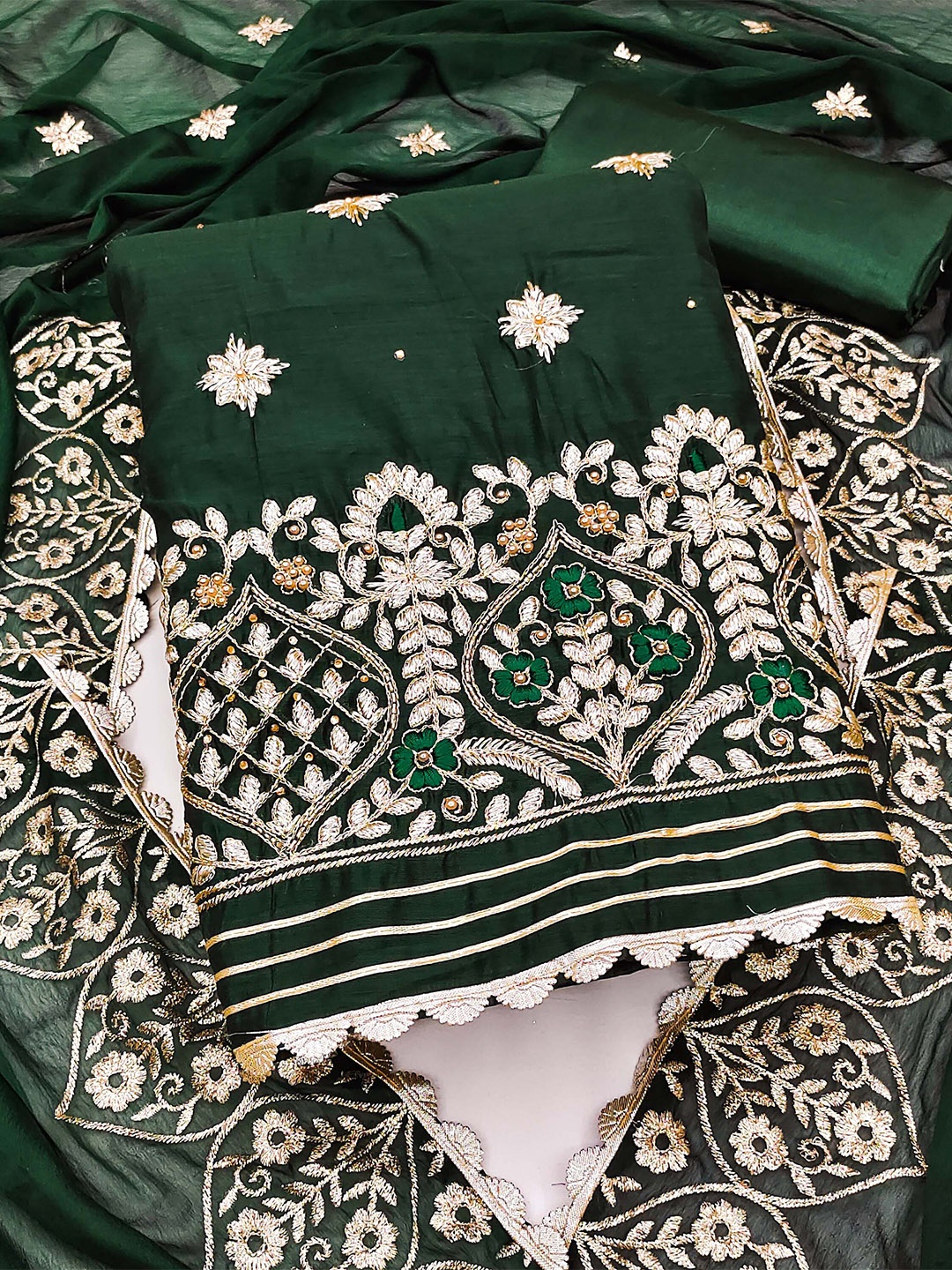 

KALINI Embroidered Unstitched Dress Material, Green