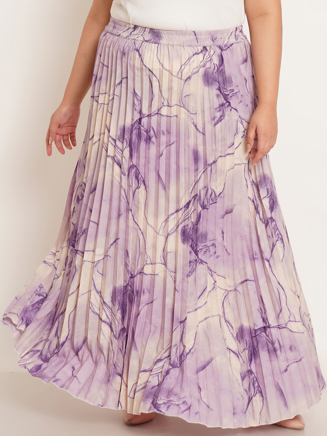 

U&F Beyond Plus Size Abstract Printed Pleated Flared Maxi Skirt, Purple