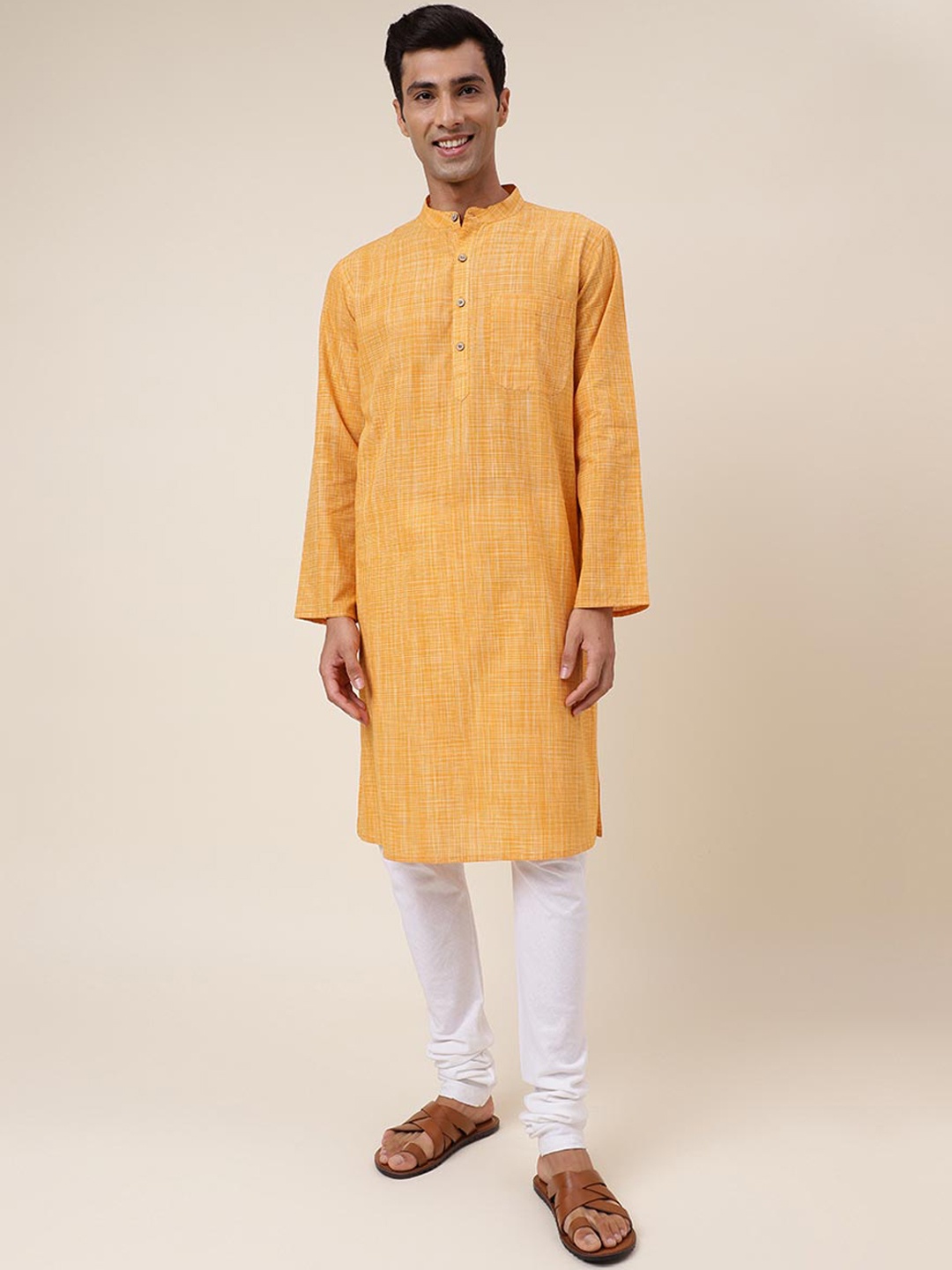 

Fabindia Mandarin Collar Pure Cotton Straight Kurta, Yellow