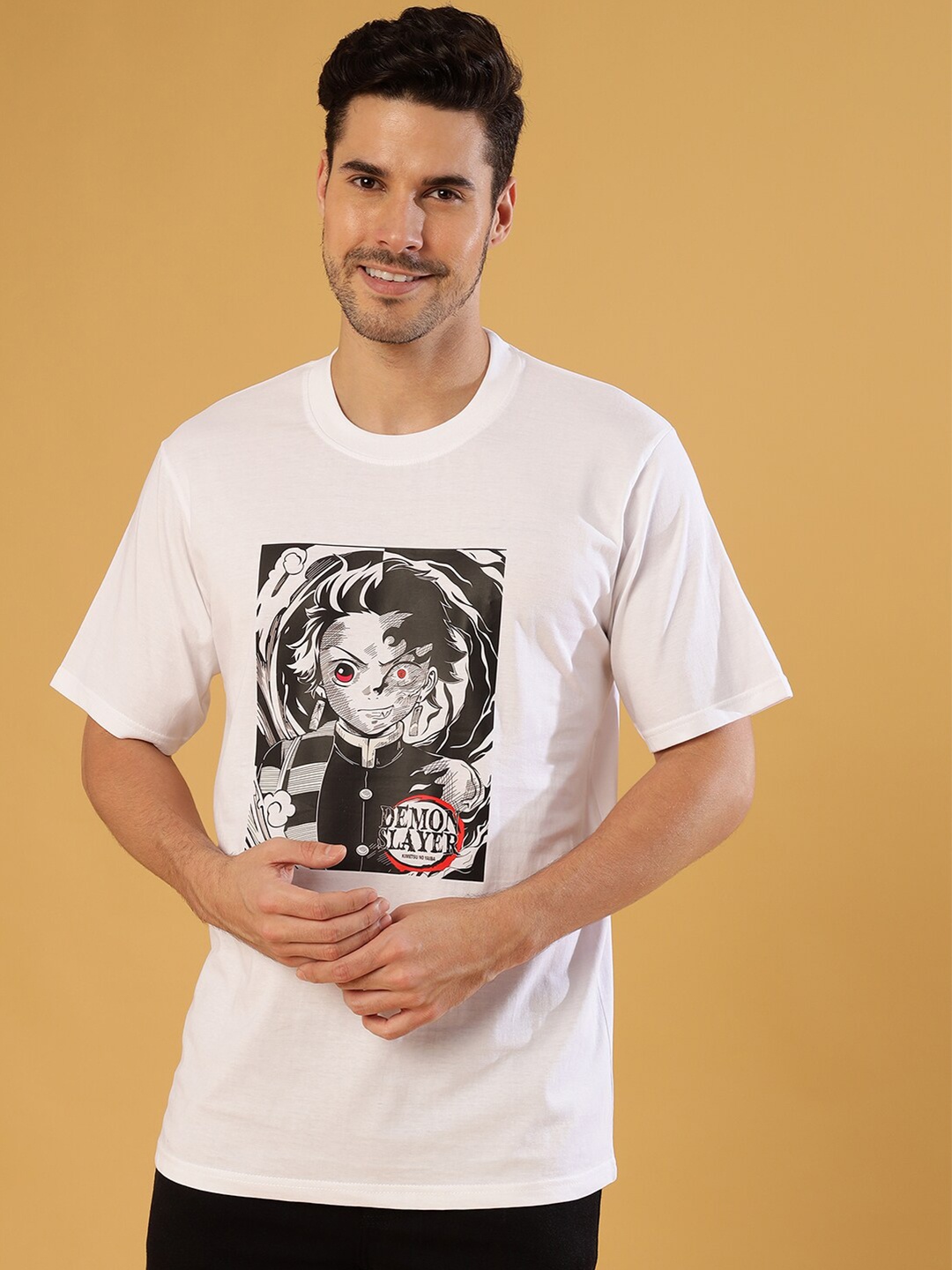 

Gavin Paris Graphic Printed Round Neck Pure Cotton Loose Casual T-shirt, White
