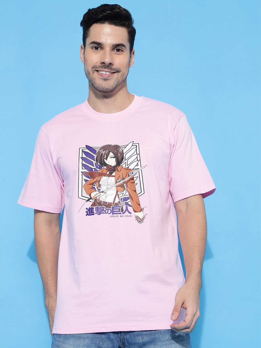 

Gavin Paris Graphic Printed Round Neck Pure Cotton Loose Casual T-shirt, Pink