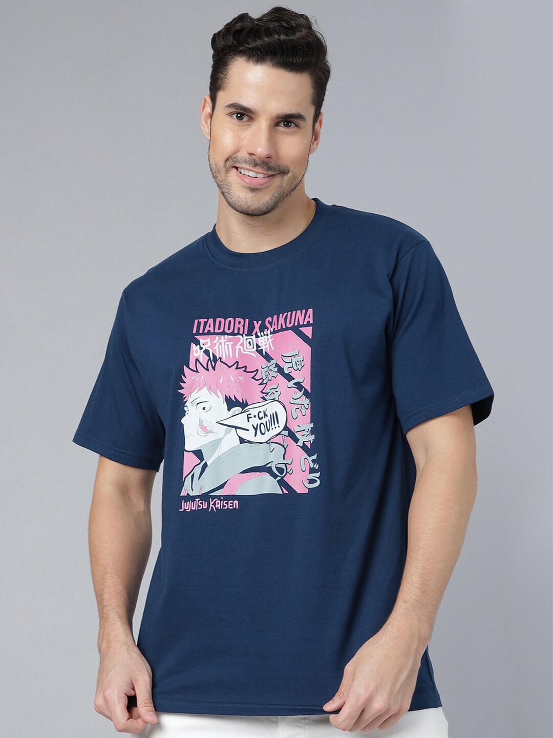 

Gavin Paris Graphic Printed Pure Cotton Loose T-shirt, Navy blue