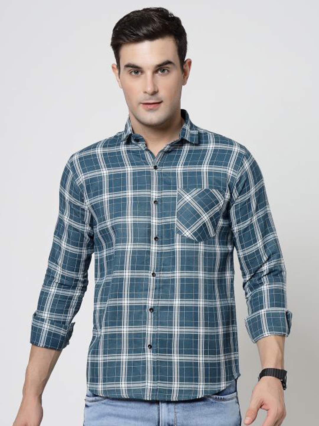 

ADWYN PETER New Tartan Checked Cotton Casual Shirt, Blue