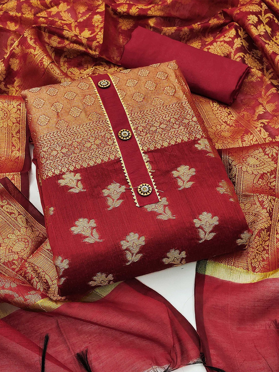 

KALINI Unstitched Dress Material, Red
