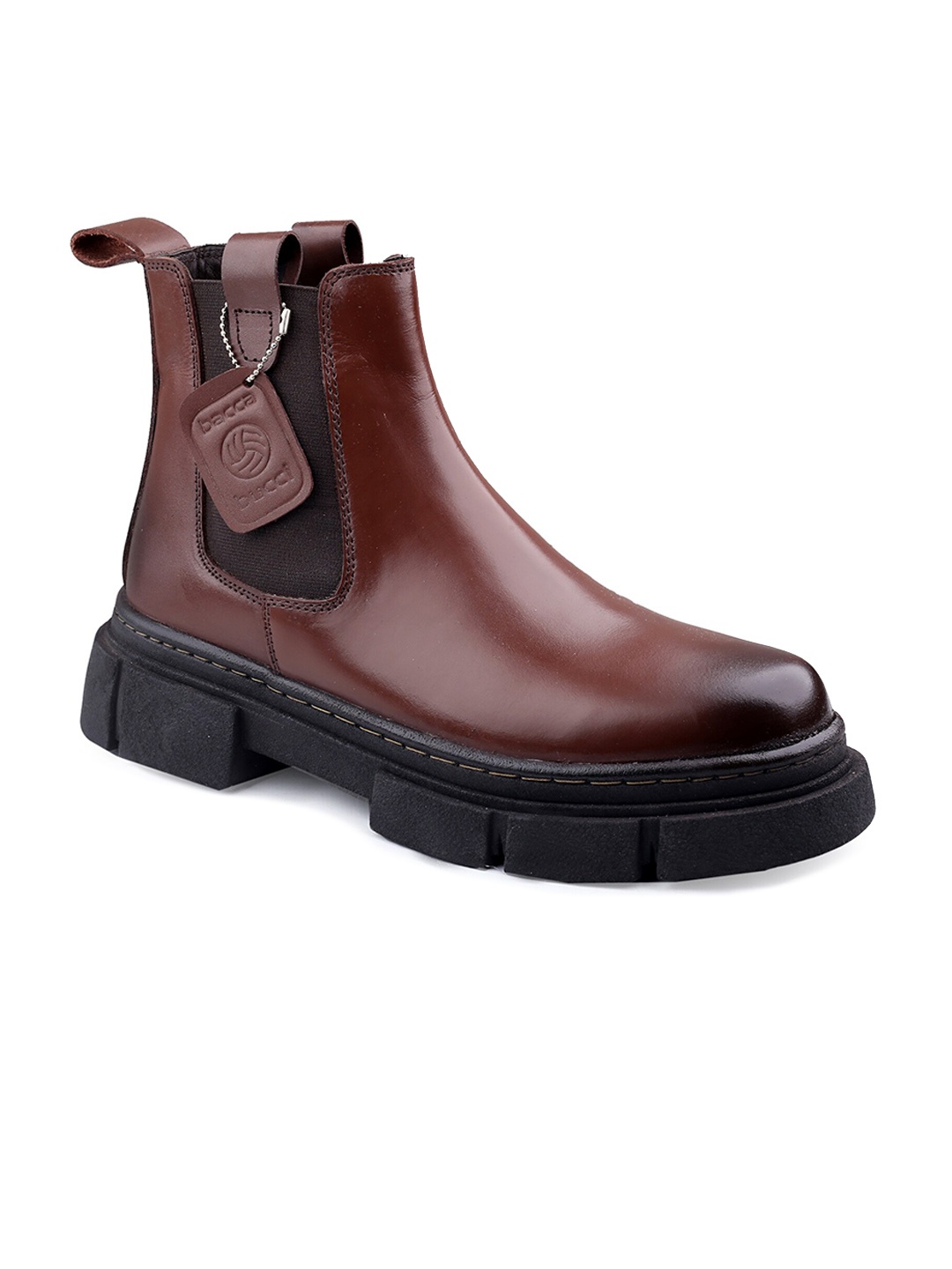 

bacca bucci Men Heeled Mid-Top Leather Chelsea Boots, Brown