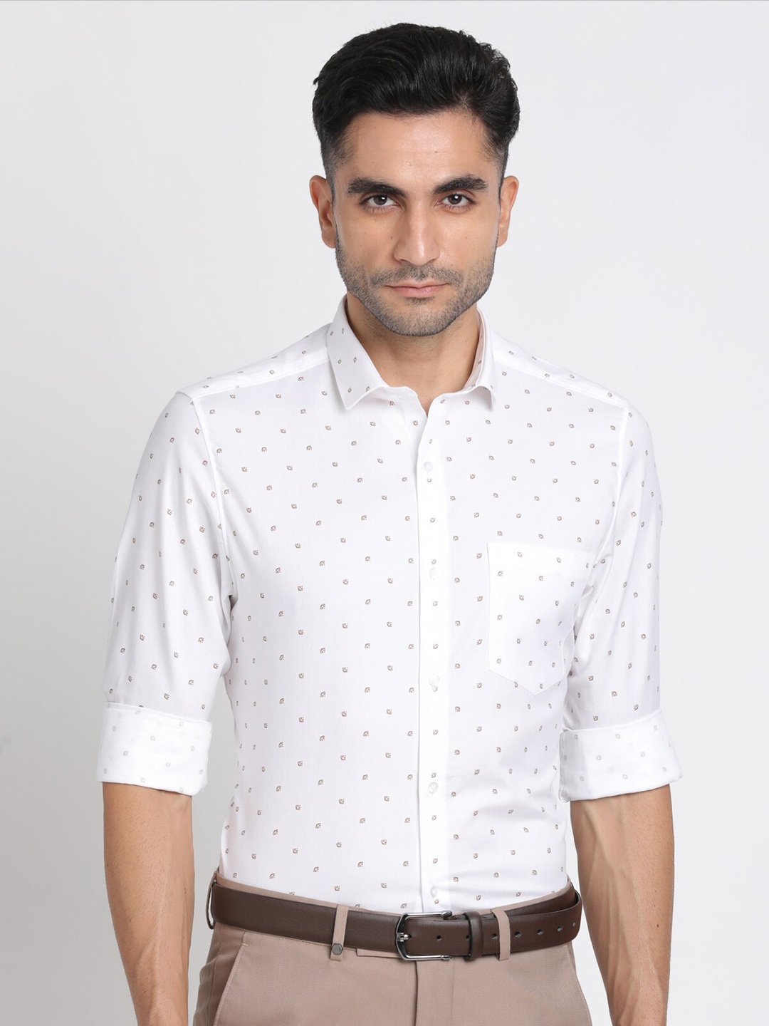 

Turtle Modern Slim Fit Micro Disty Printed Pure Cotton Formal Shirt, White