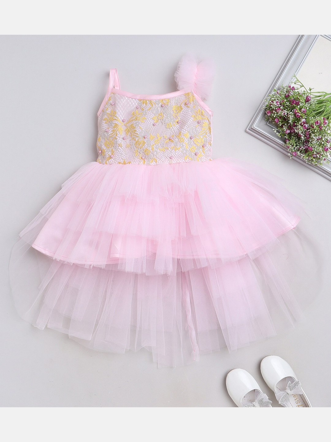 

MANY FROCKS & Girls Embellished Fit & Flare Net Dress, Pink