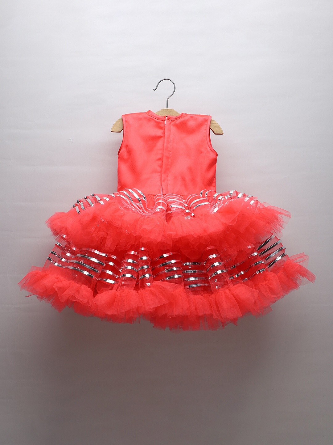 

MANY FROCKS & Embellished Ruffled Peplum Net Dress, Red