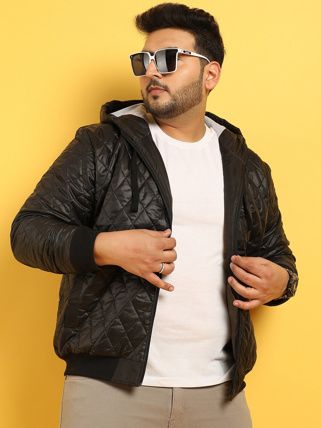 

Instafab Plus Hooded Windcheater Bomber Jacket, Black