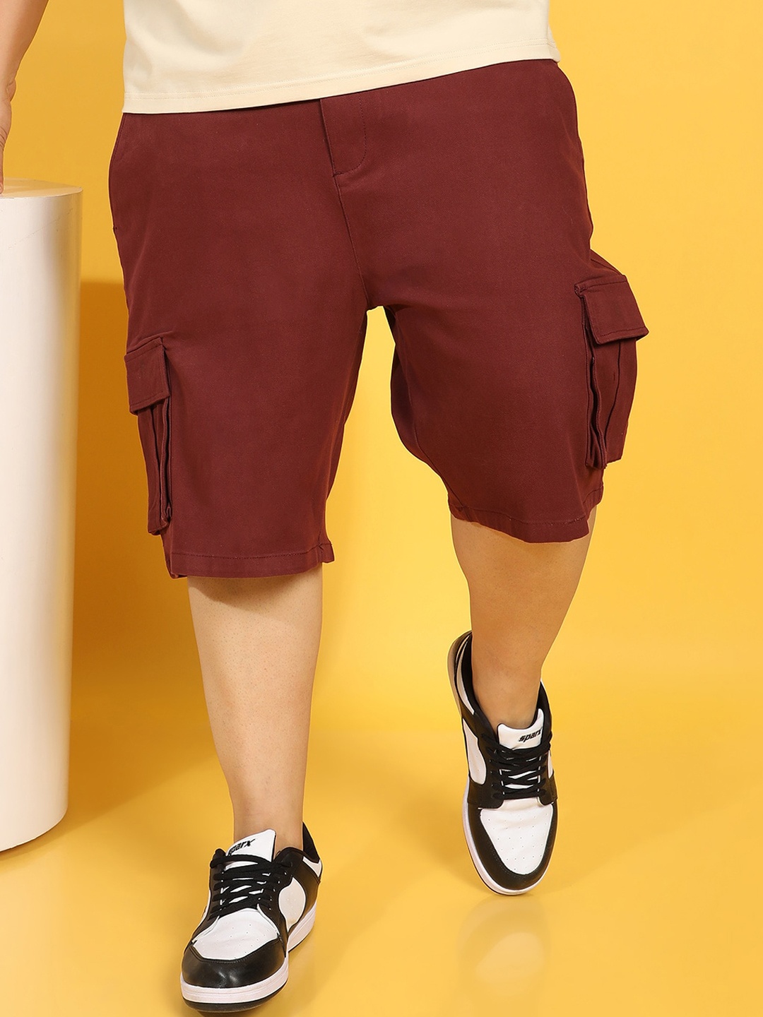 

Instafab Plus Size Mid-Rise Cotton Cargo Shorts, Maroon