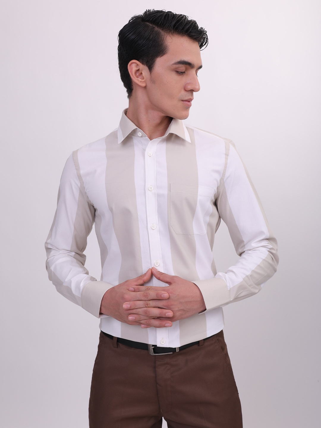 

LOUIS STITCH Comfort Striped Cotton Formal Shirt, White
