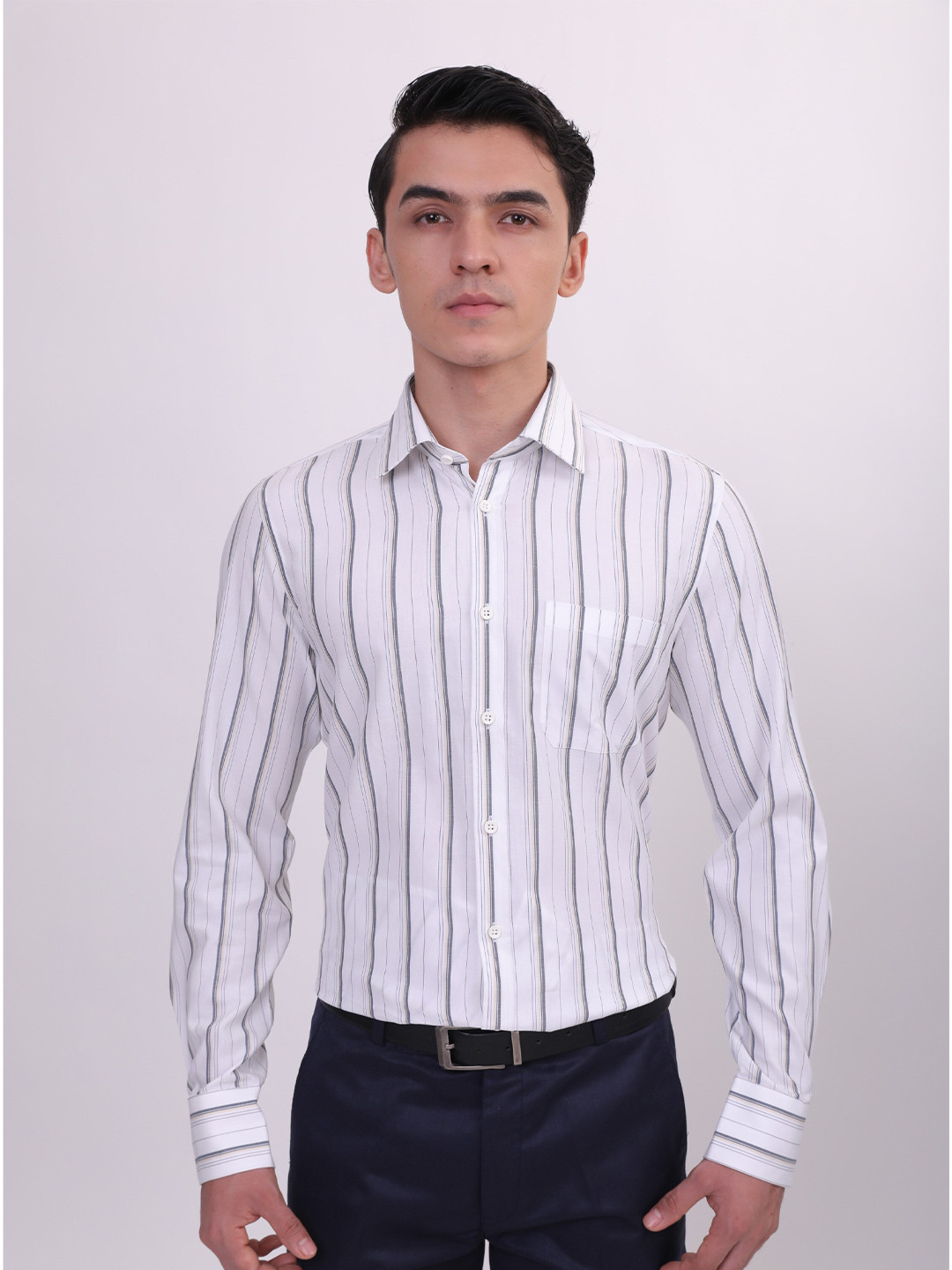 

LOUIS STITCH Comfort Striped Cotton Formal Shirt, White