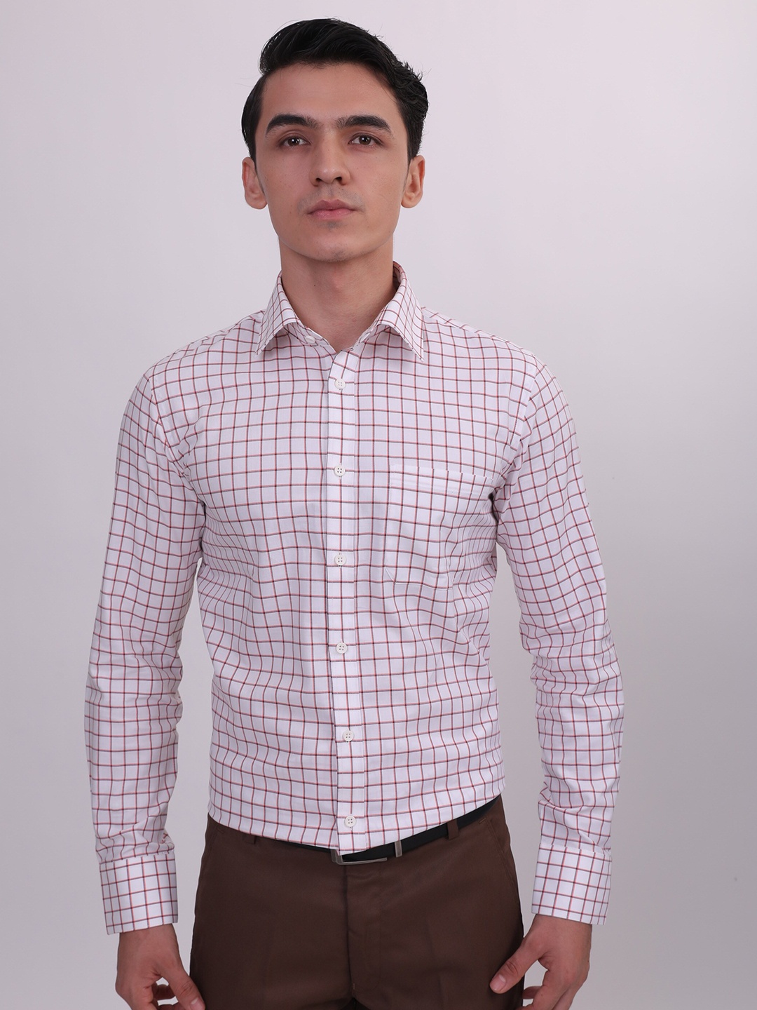 

LOUIS STITCH Checked Comfort Cotton Formal Shirt, White