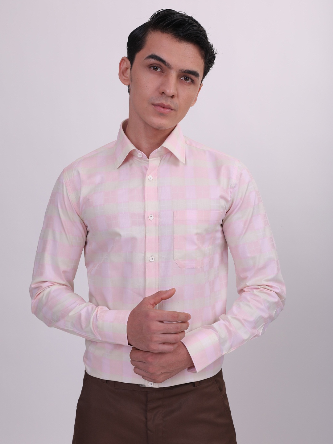 

LOUIS STITCH Comfort Tartan Checked Cotton Formal Shirt, Pink