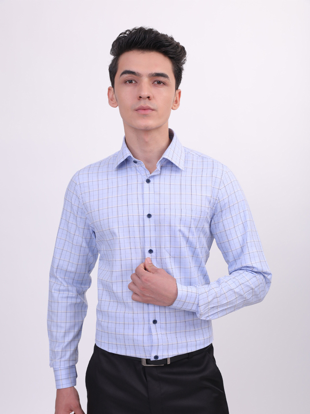 

LOUIS STITCH Comfort Grid Tattersall Checked Cotton Formal Shirt, Blue