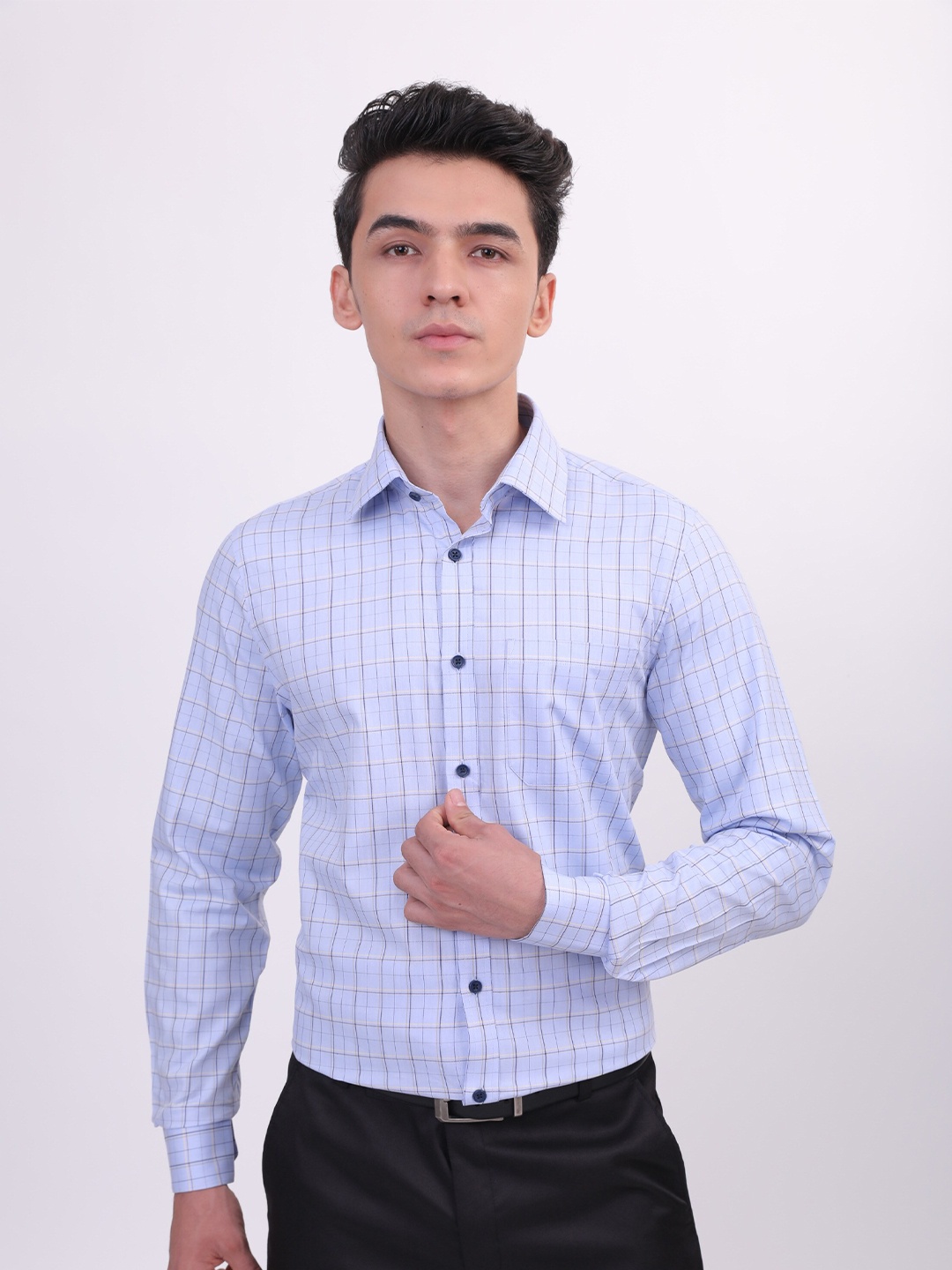 

LOUIS STITCH Comfort Tartan Checked Cotton Formal Shirt, Blue