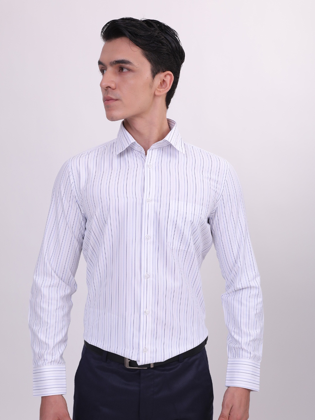 LOUIS STITCH Striped Comfort Cotton Formal Shirt, White