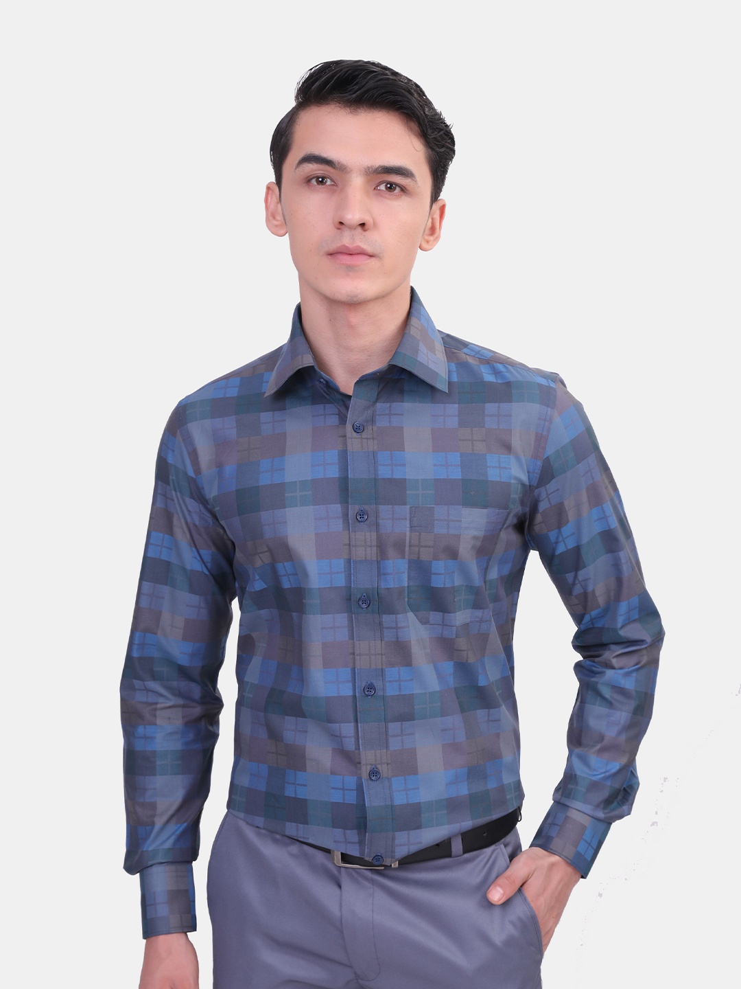 LOUIS STITCH Comfort Opaque Tartan Checks Formal Shirt, Blue