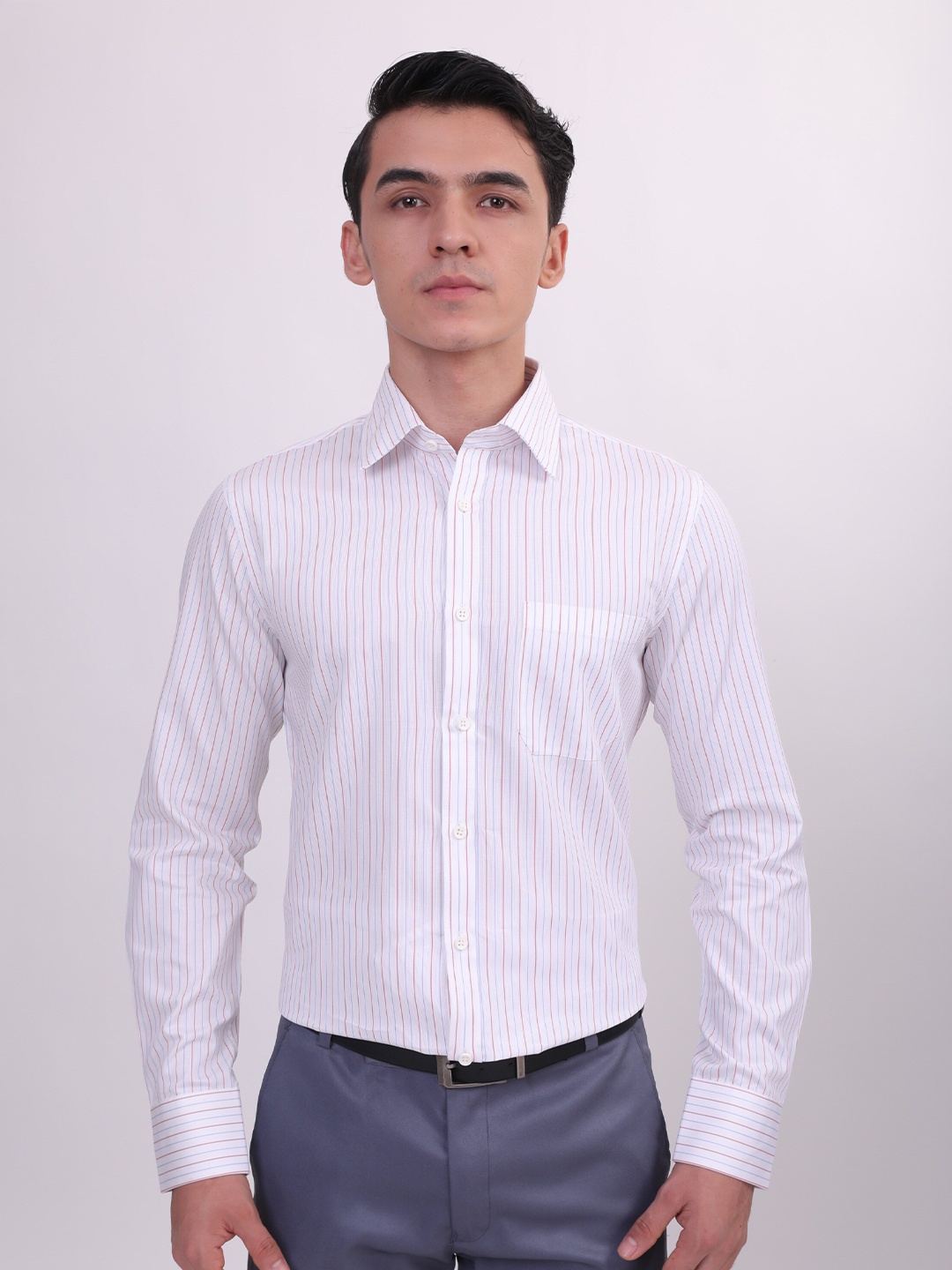 LOUIS STITCH Striped Comfort Cotton Formal Shirt, White