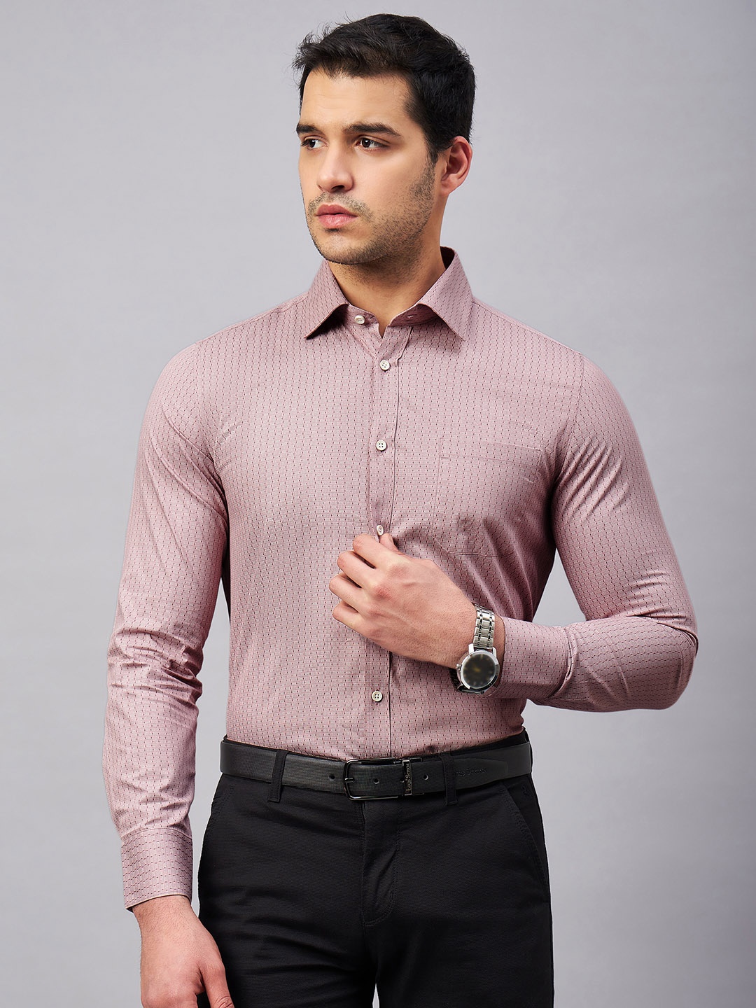 LOUIS STITCH Comfort Micro Ditsy Printed Cotton Formal Shirt, Pink