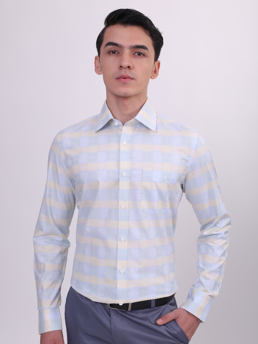 

LOUIS STITCH Comfort Checked Cotton Formal Shirt, Blue