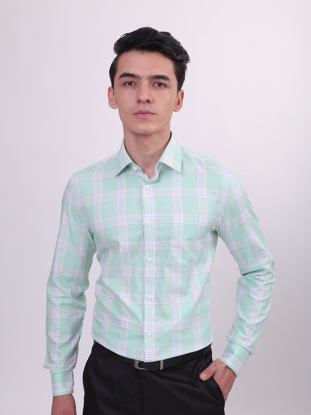 

LOUIS STITCH Comfort Tartan Checked Cotton Formal Shirt, Green