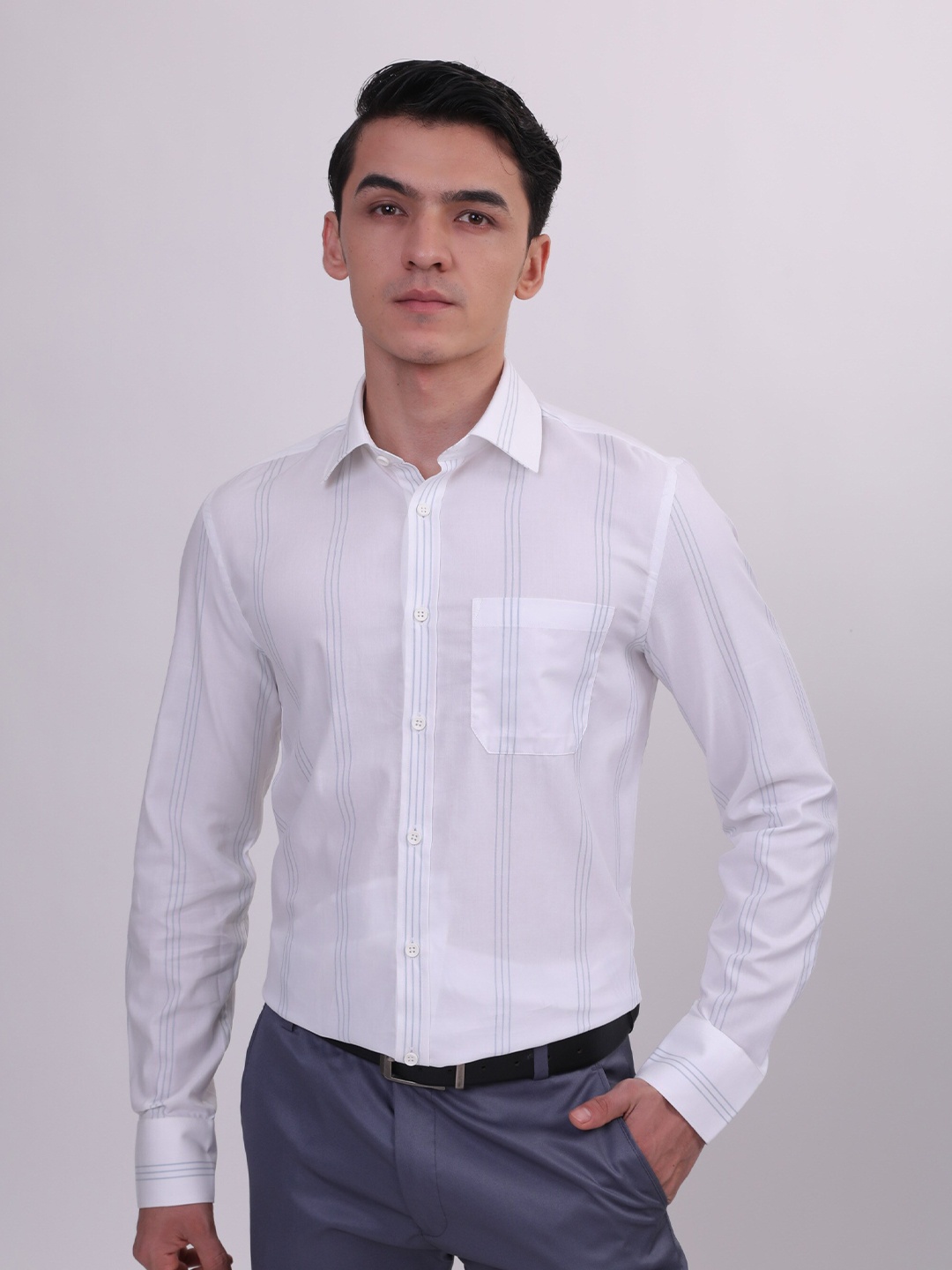 

LOUIS STITCH Comfort Striped Cotton Formal Shirt, White