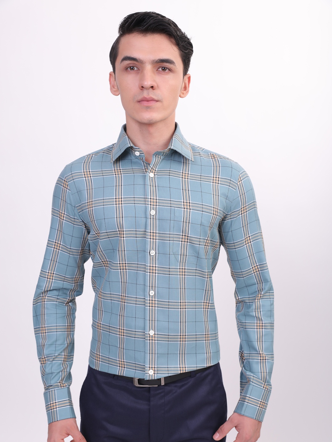 

LOUIS STITCH Comfort Checked Cotton Formal Shirt, Blue