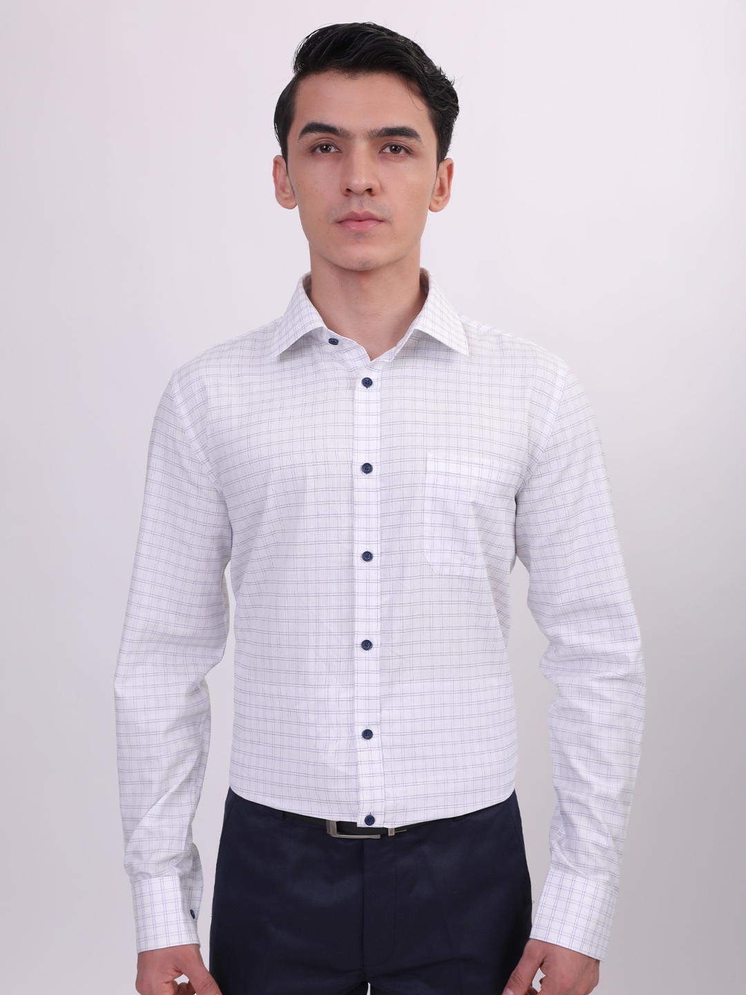 

LOUIS STITCH Comfort Checked Cotton Formal Shirt, White