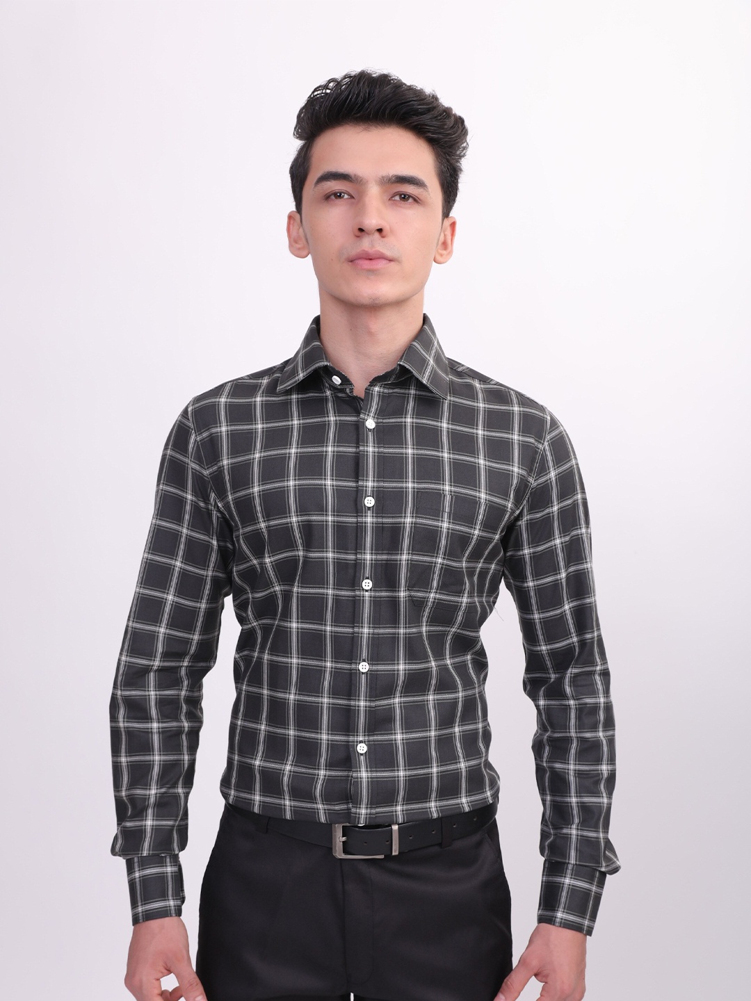 

LOUIS STITCH Comfort Grid Tattersall Checked Cotton Formal Shirt, Green