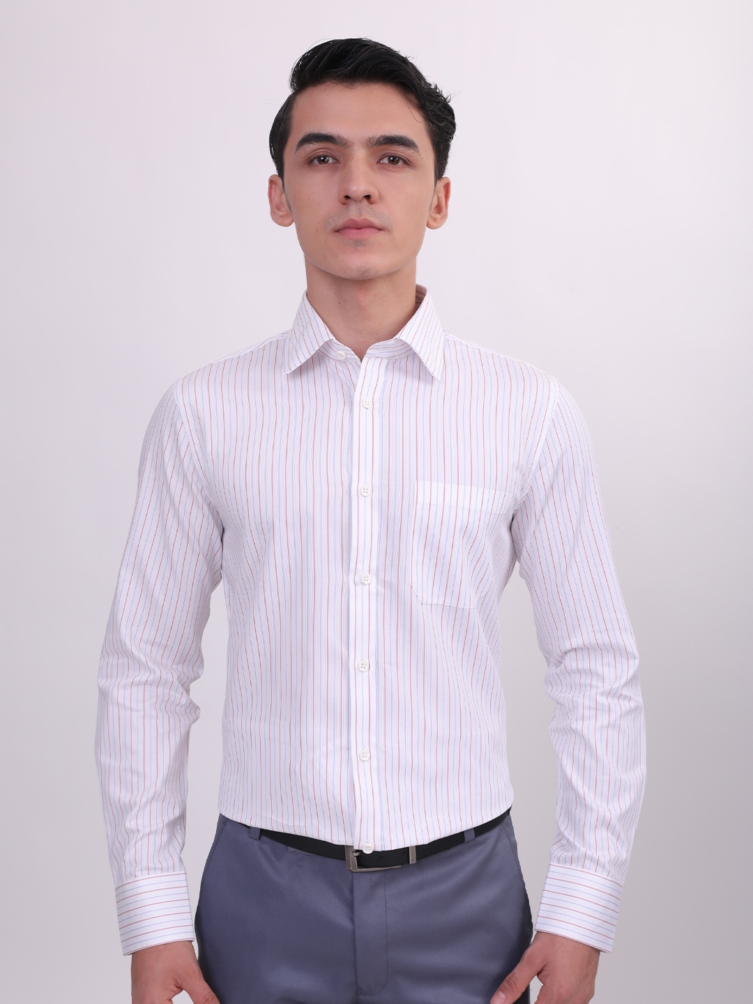 

LOUIS STITCH Comfort Vertical Striped Cotton Formal Shirt, White