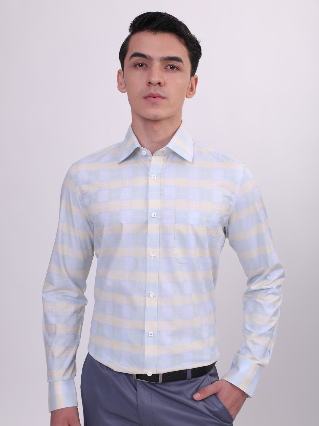 LOUIS STITCH Comfort Checked Cotton Formal Shirt, Blue