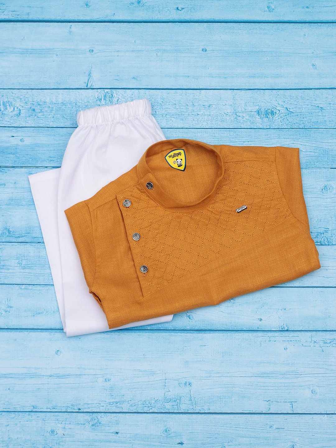 

Lil Lollipop Boys Regular Pure Cotton Kurta With Pyjamas, Orange