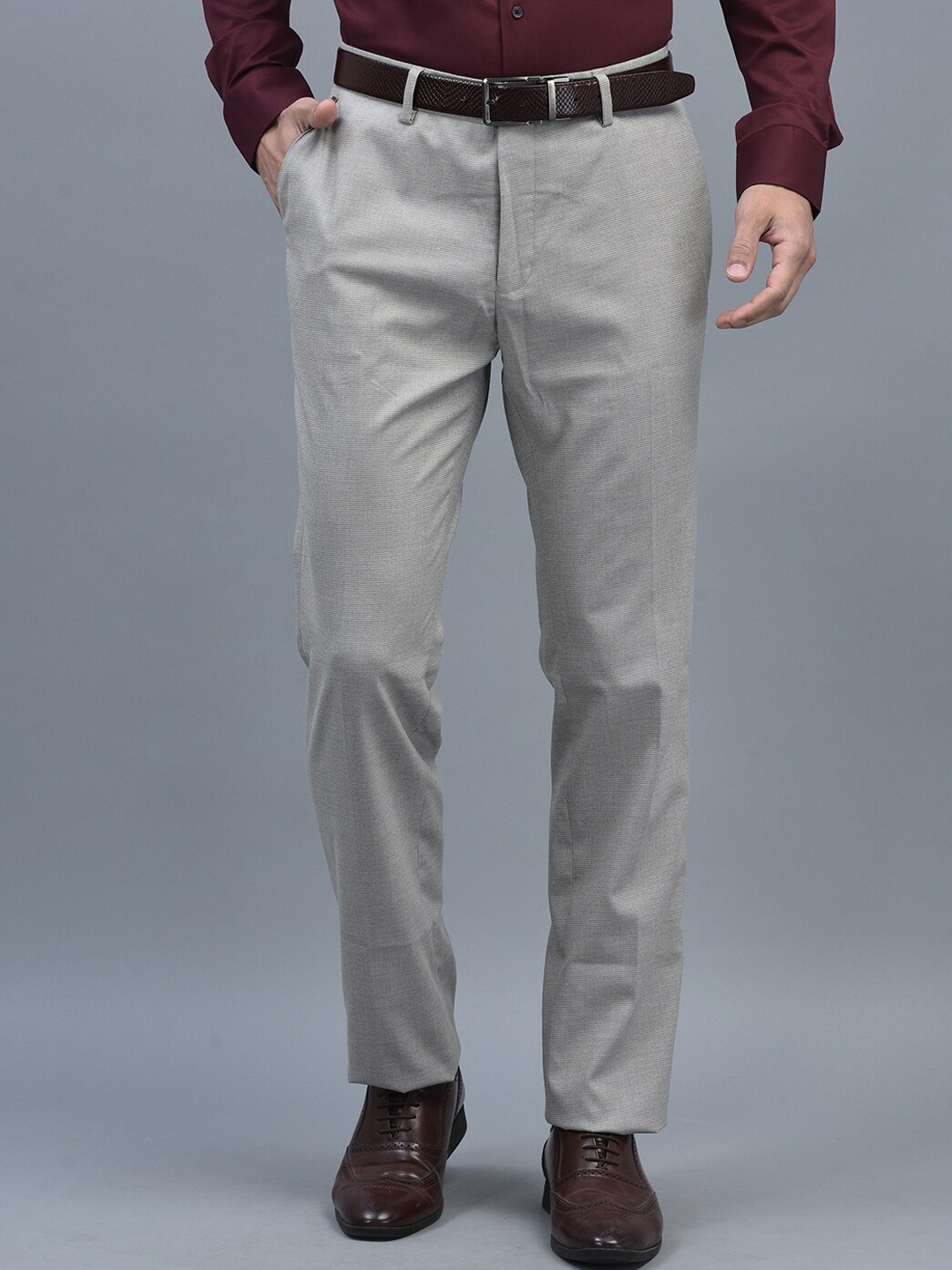 

CANOE Men Smart Mid-Rise Easy Wash Formal Trousers, Grey