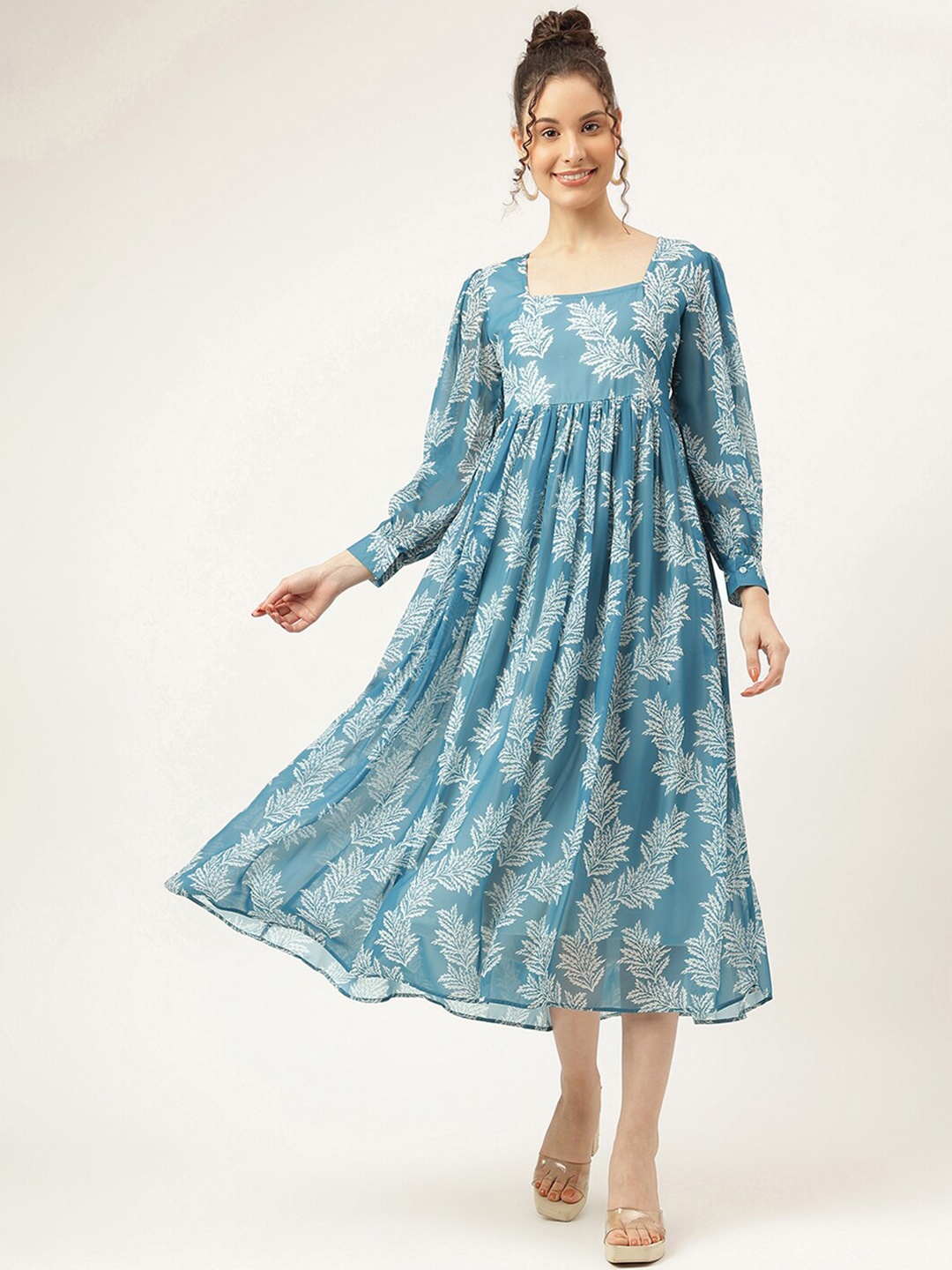 

Masakali.Co Floral Printed Georgette Empire Midi Dress, Blue