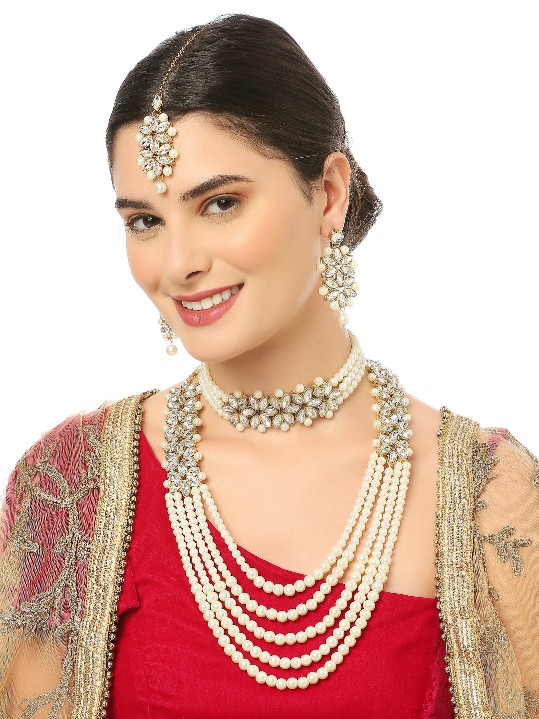 

OOMPH Kundan Studded & Pearl Beaded Jadau Jewellery Set, Gold