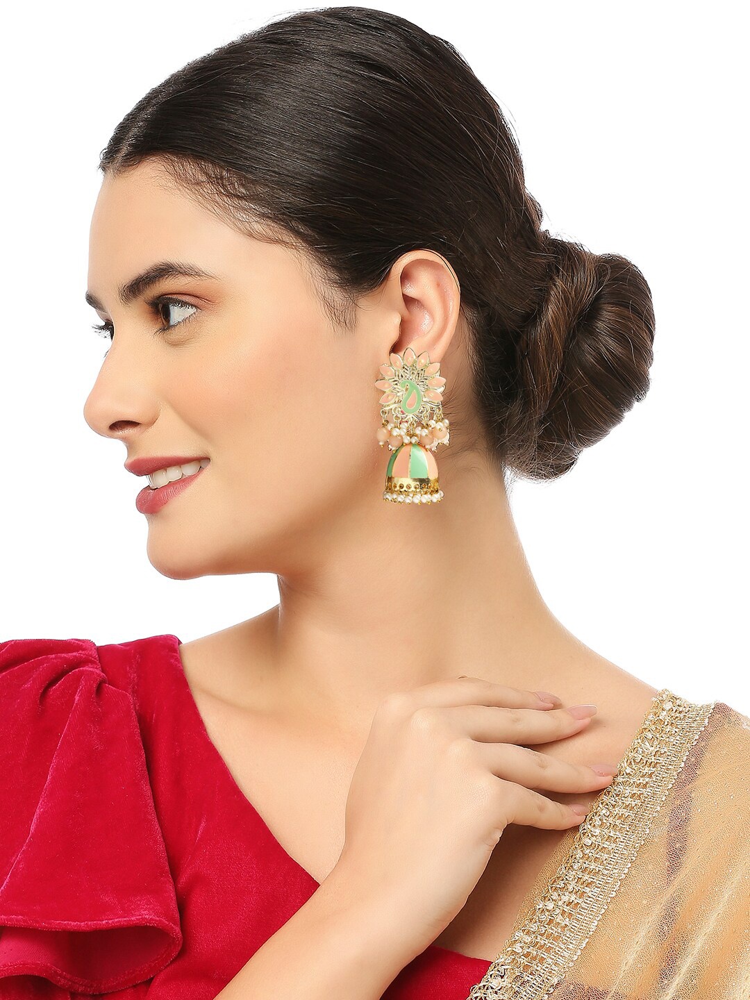 

OOMPH Meenakari Floral Jhumkas, Gold