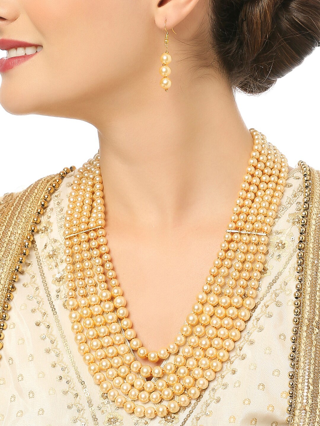 

OOMPH Artificial Beaded Necklace & Earrings Set, Gold