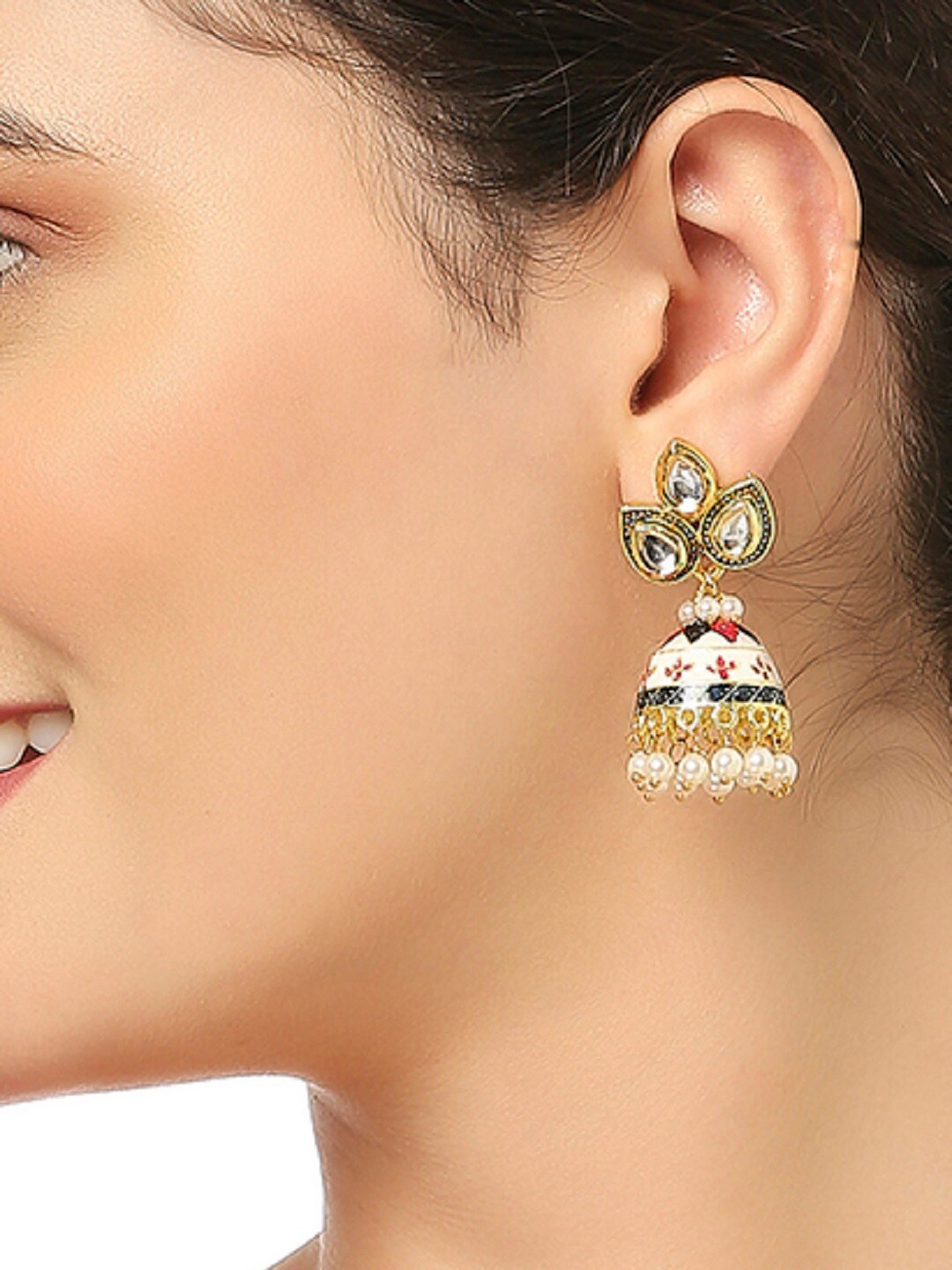 

OOMPH Kundan-Studded Dome-Shaped Jhumkas, Gold