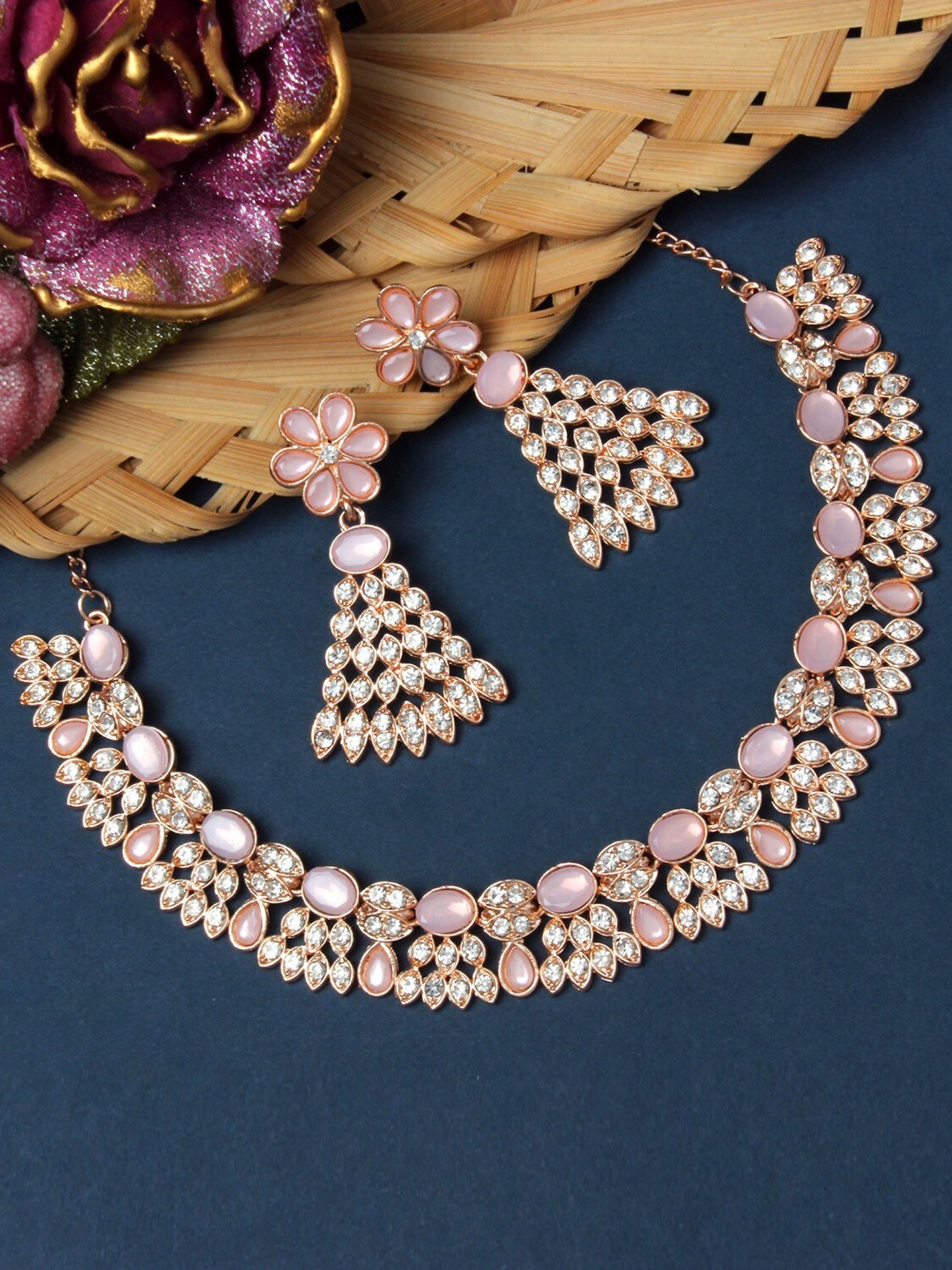 

Atasi International Rose Gold-Plated Crystal-Studded Jewellery Set