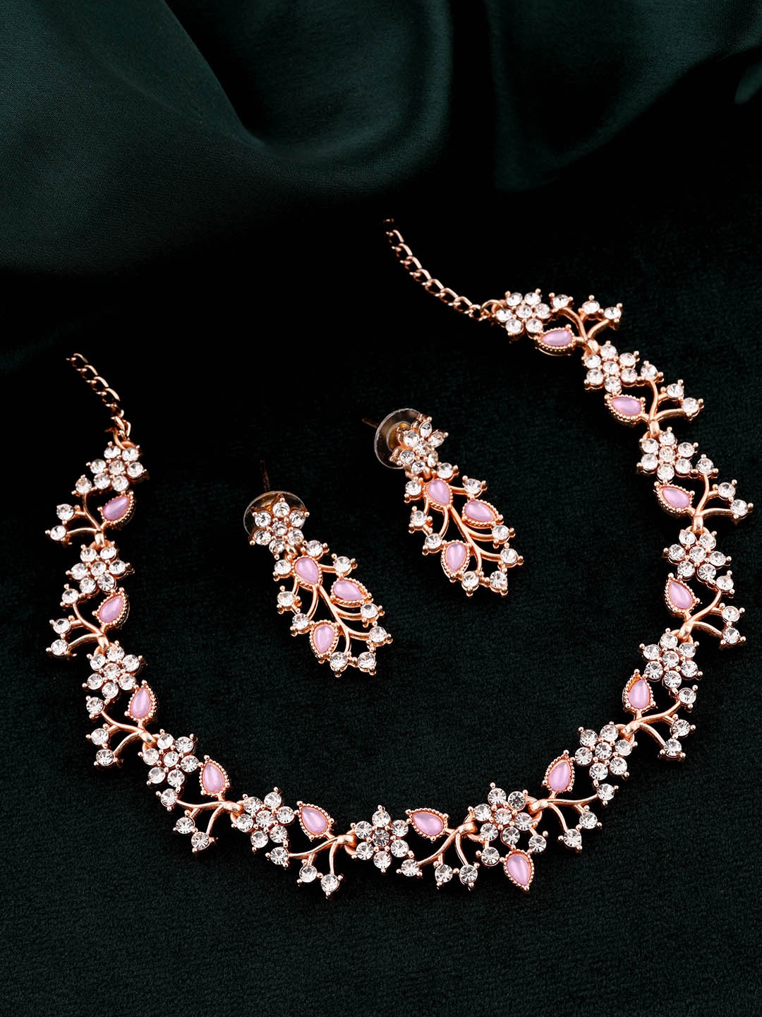 

Brado Jewellery Rose Gold-Plated AD-Studded Necklace & Earrings Set