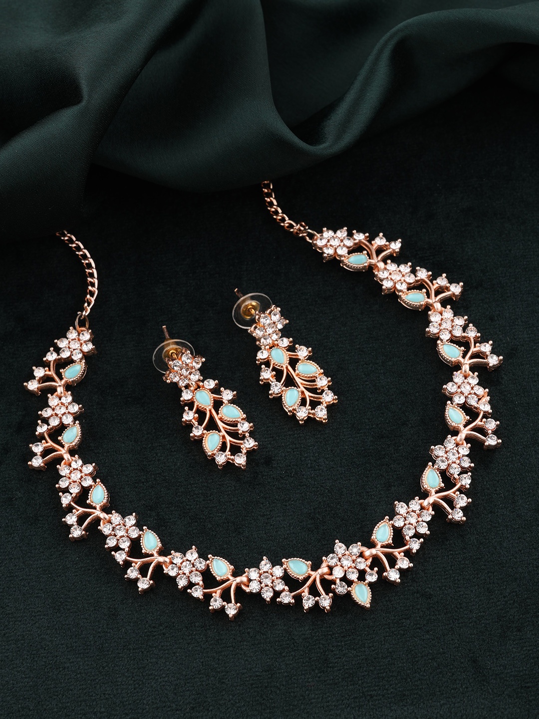 

Brado Jewellery Rose Gold-Plated AD-Studded Necklace & Earrings Set