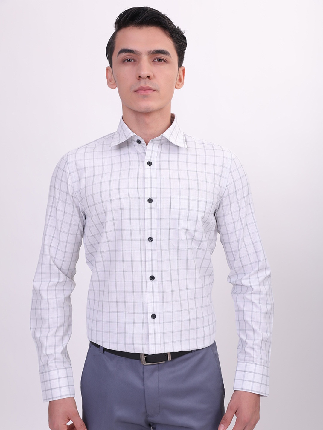 

MUTAQINOTI Checked Regular Fit Comfort Formal Shirt, Grey